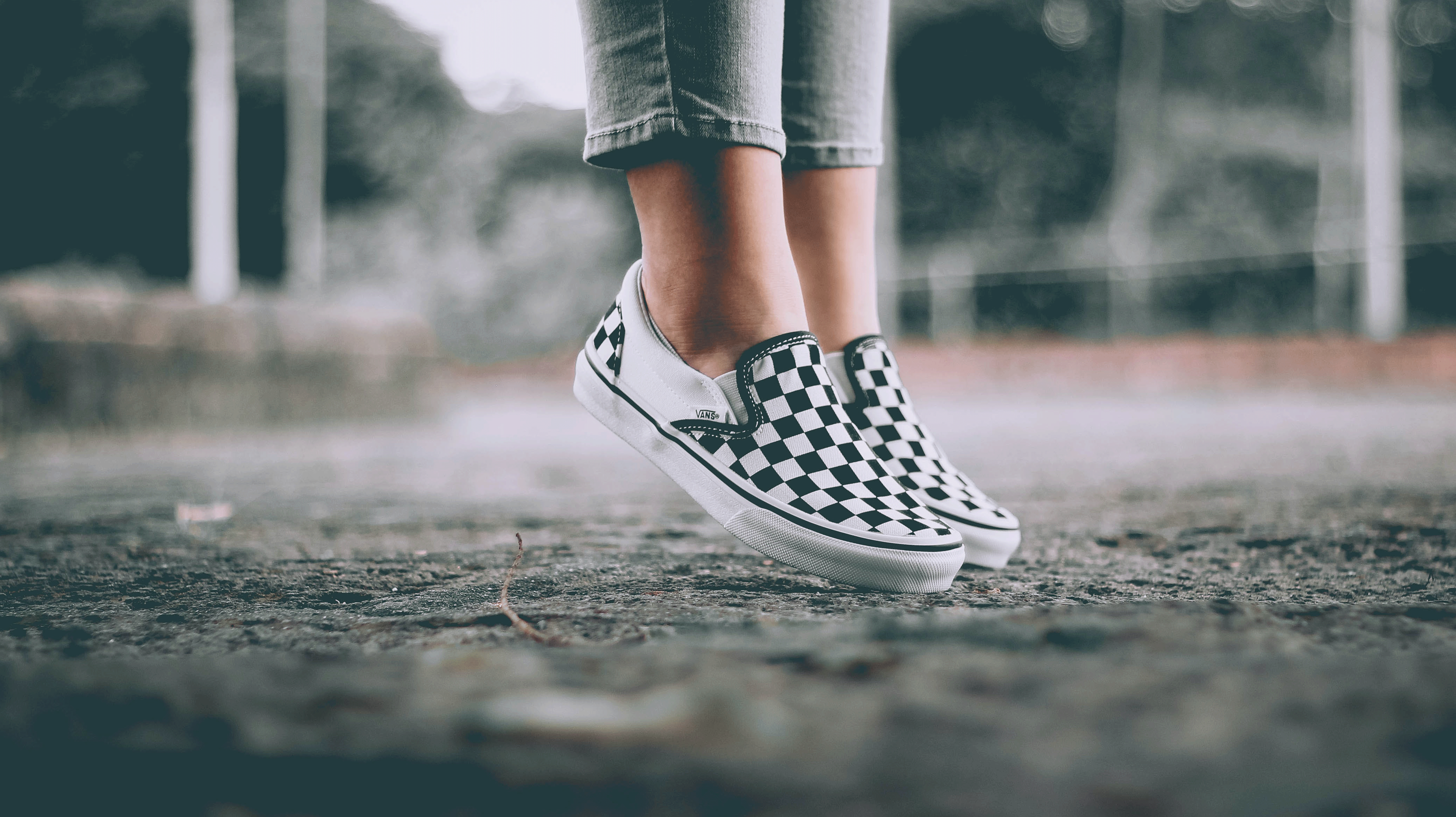 Light grey checkered vans slip ons shop