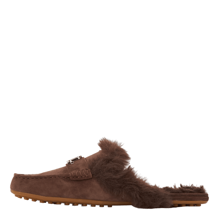 Savanah Faux Fur-Trim Suede Mule Chestnutbrown/Chestnutbrown