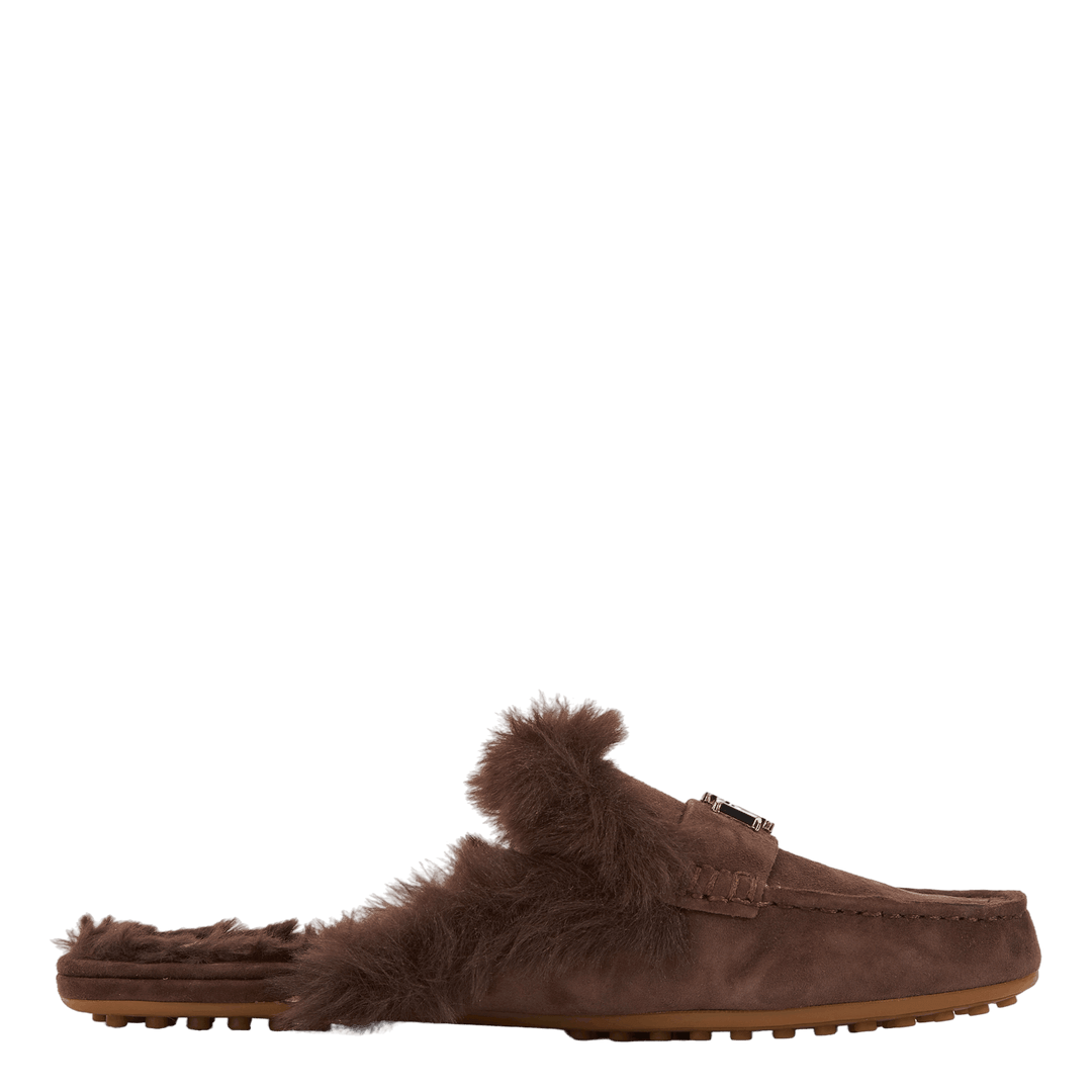 Savanah Faux Fur-Trim Suede Mule Chestnutbrown/Chestnutbrown