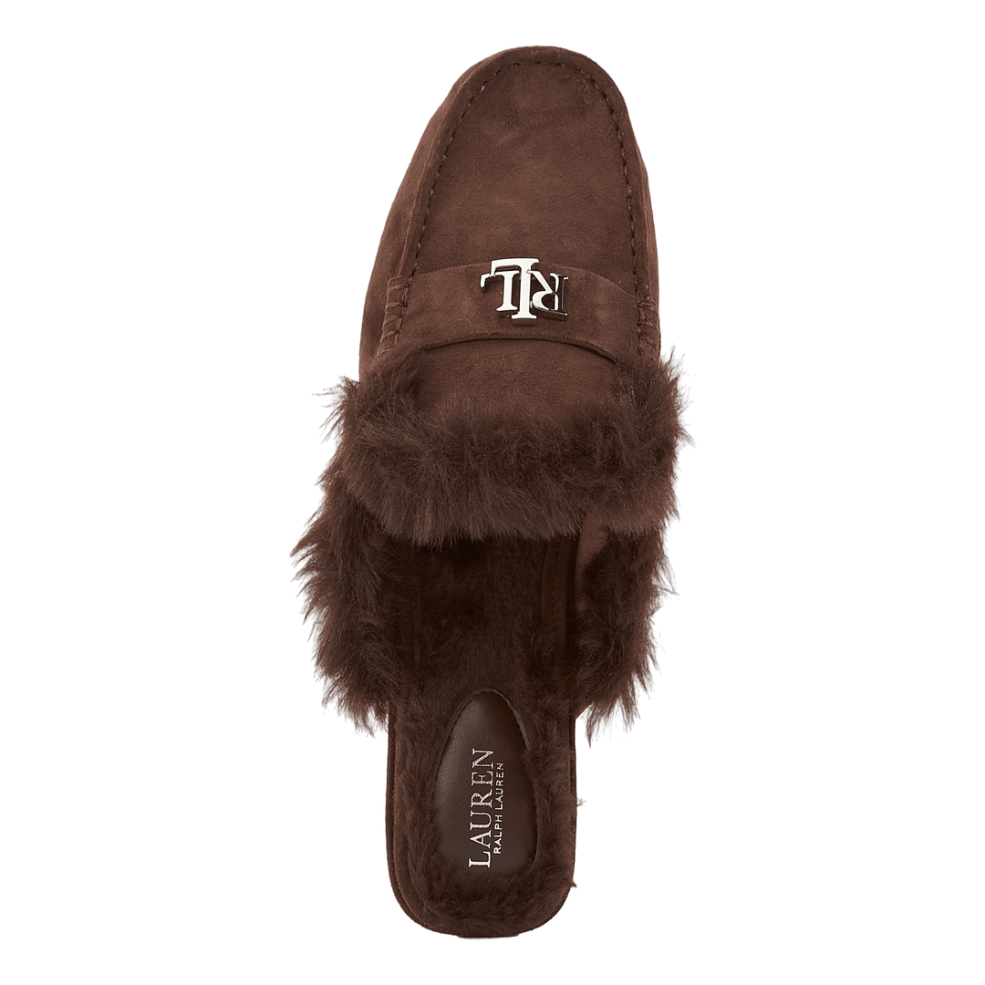 Savanah Faux Fur-Trim Suede Mule Chestnutbrown/Chestnutbrown