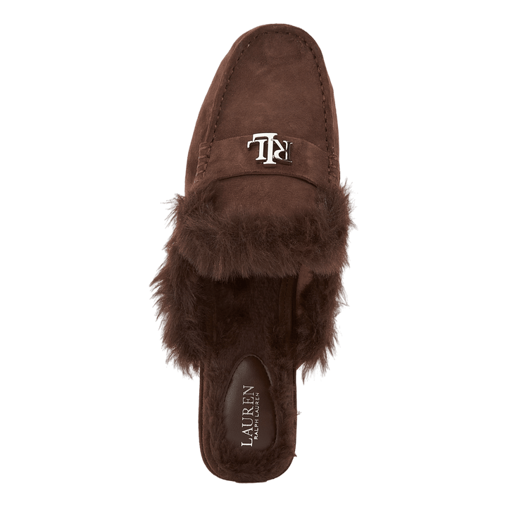 Savanah Faux Fur-Trim Suede Mule Chestnutbrown/Chestnutbrown