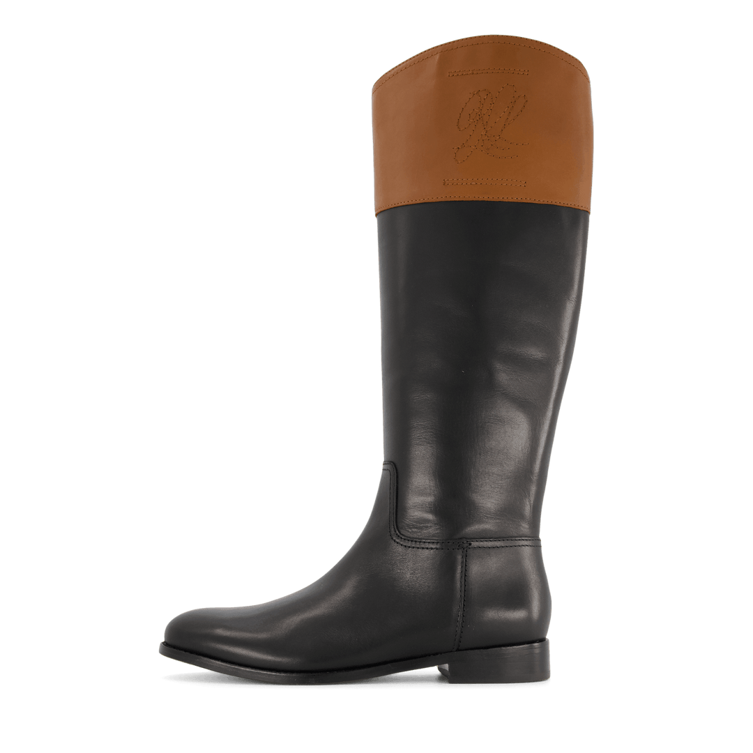 Justine Burnished Leather Riding Boot Black/Deep Saddle Tan