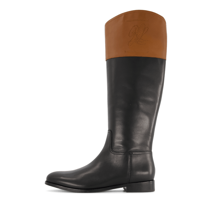 Justine Burnished Leather Riding Boot Black/Deep Saddle Tan