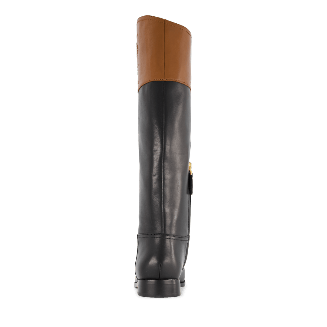 Justine Burnished Leather Riding Boot Black/Deep Saddle Tan