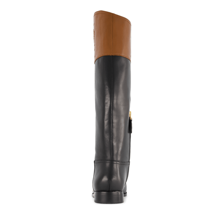Justine Burnished Leather Riding Boot Black/Deep Saddle Tan