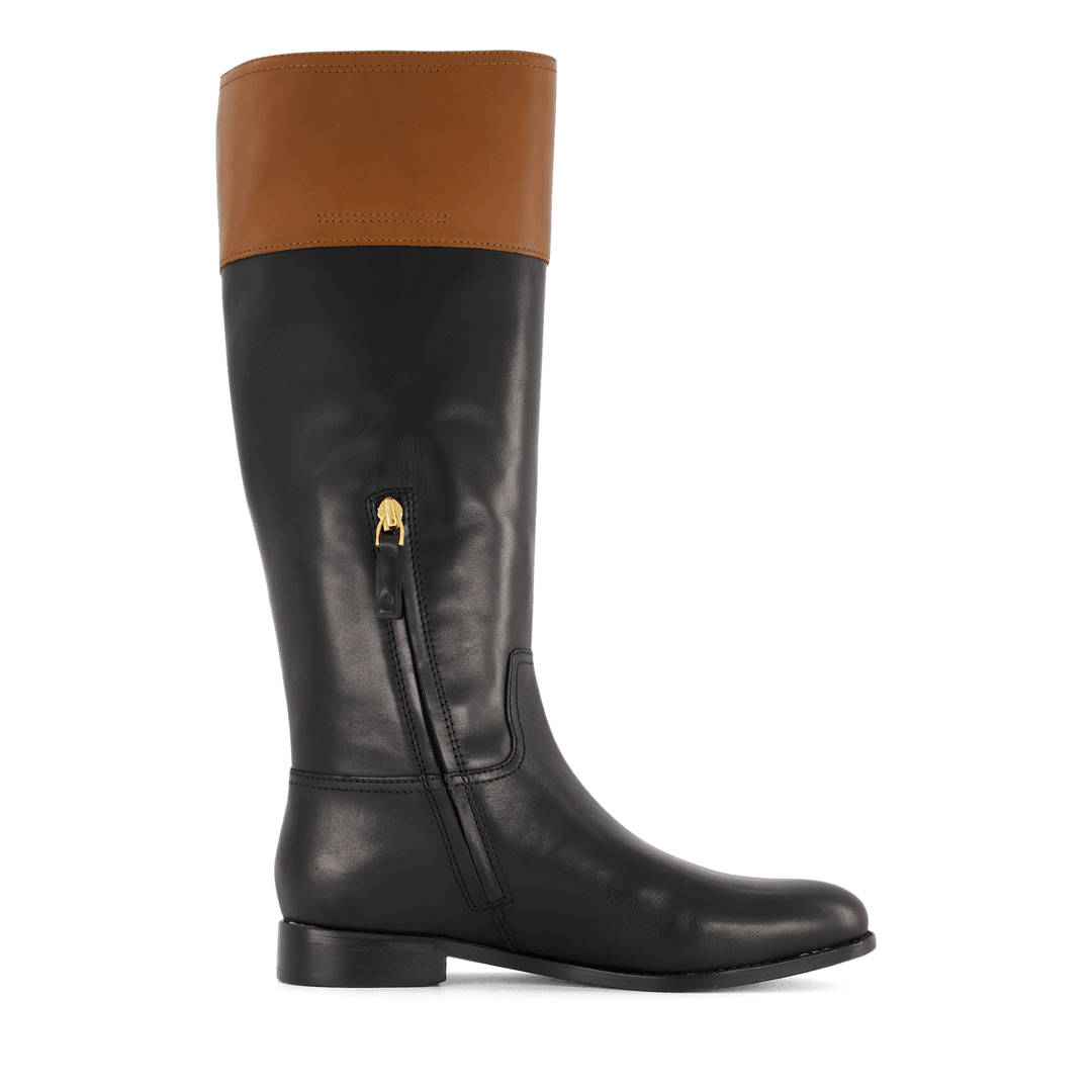 Justine Burnished Leather Riding Boot Black/Deep Saddle Tan