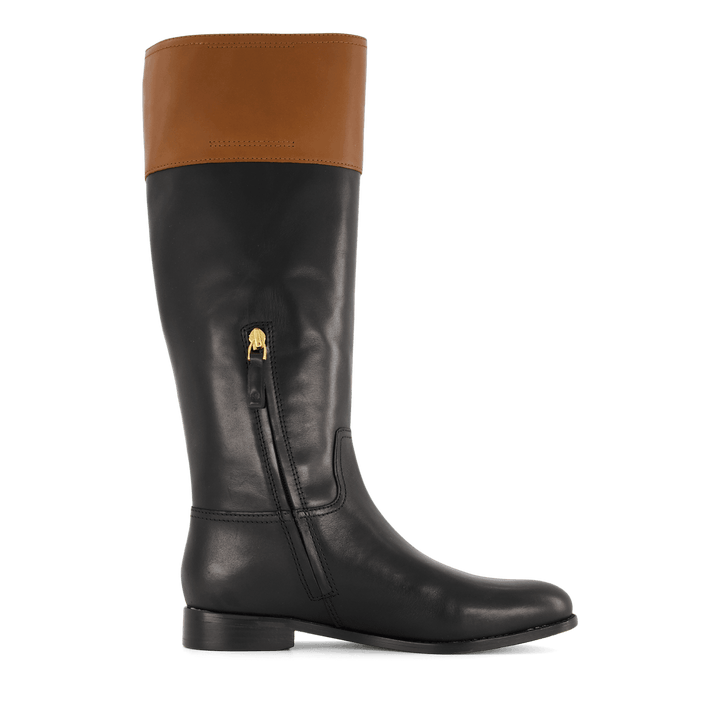Justine Burnished Leather Riding Boot Black/Deep Saddle Tan