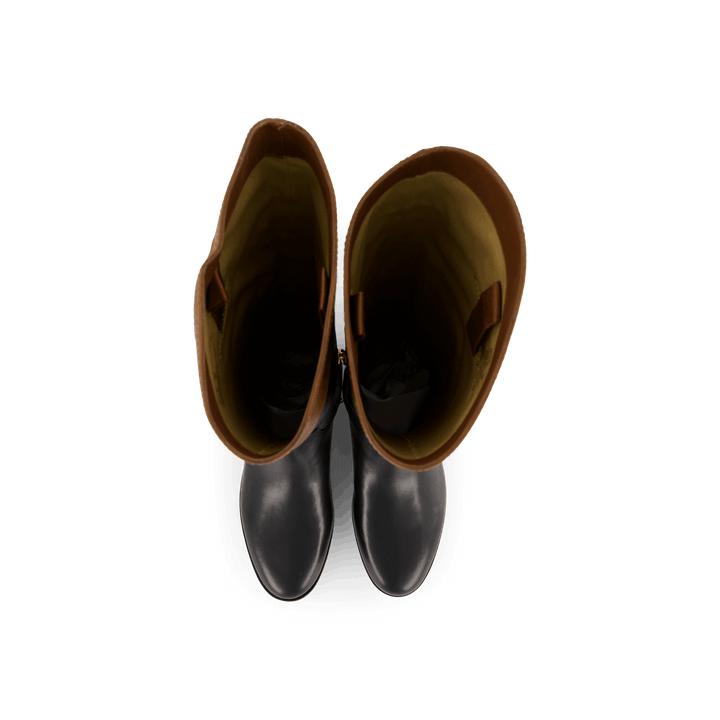 Justine Burnished Leather Riding Boot Black/Deep Saddle Tan