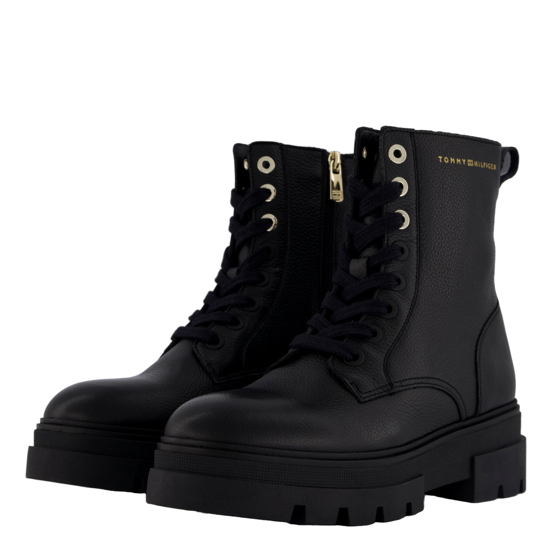 Bicolor Leather Lace-up Black