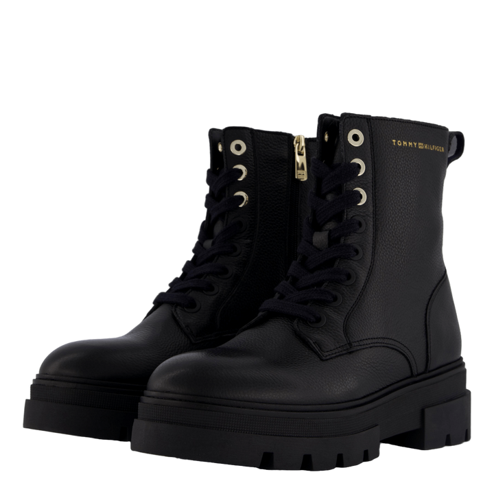 Bicolor Leather Lace-up Black