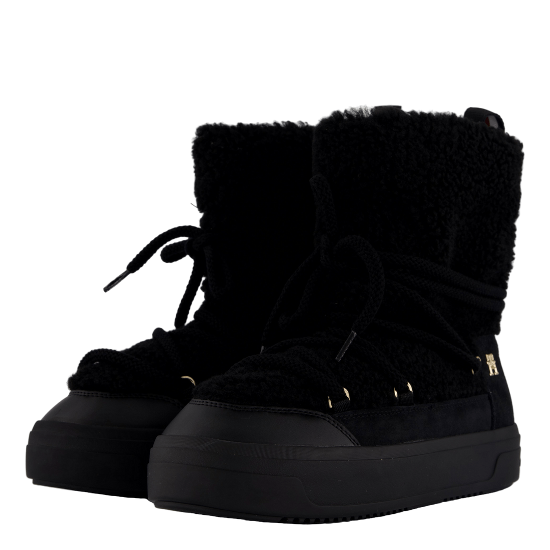 Lace-up Faux Shearling Snowboo Black