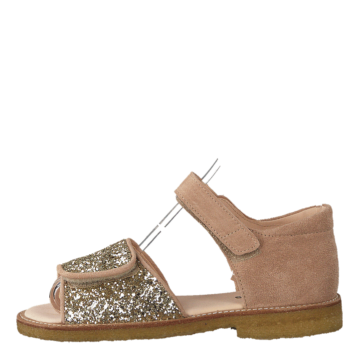 Sandal With Velcro Closure Nude/champagne Glitter