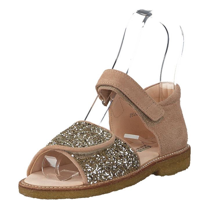 Sandal With Velcro Closure Nude/champagne Glitter