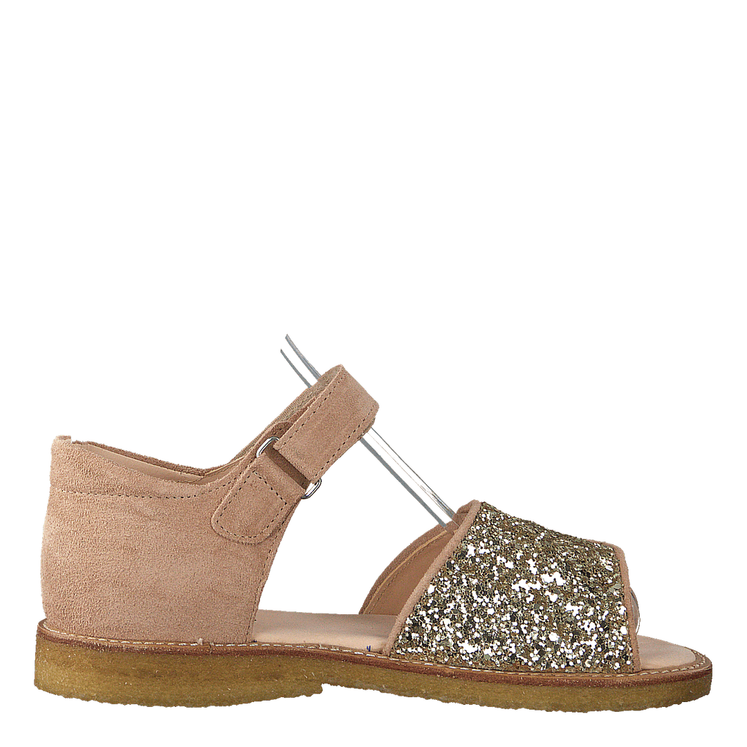 Sandal With Velcro Closure Nude/champagne Glitter