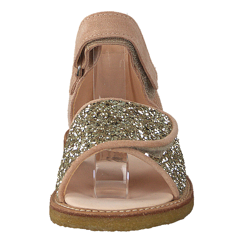 Sandal With Velcro Closure Nude/champagne Glitter