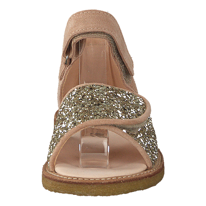 Sandal With Velcro Closure Nude/champagne Glitter