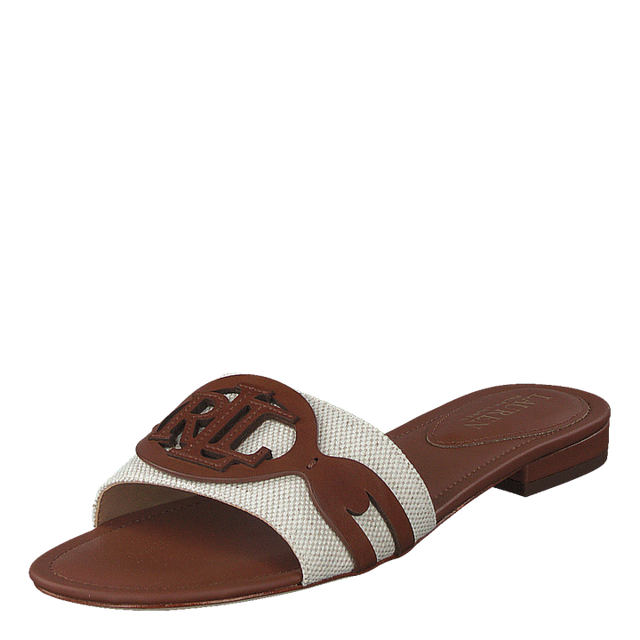 Alegra Canvas-Leather Slide Sandal Natural / Deep Saddle Tan