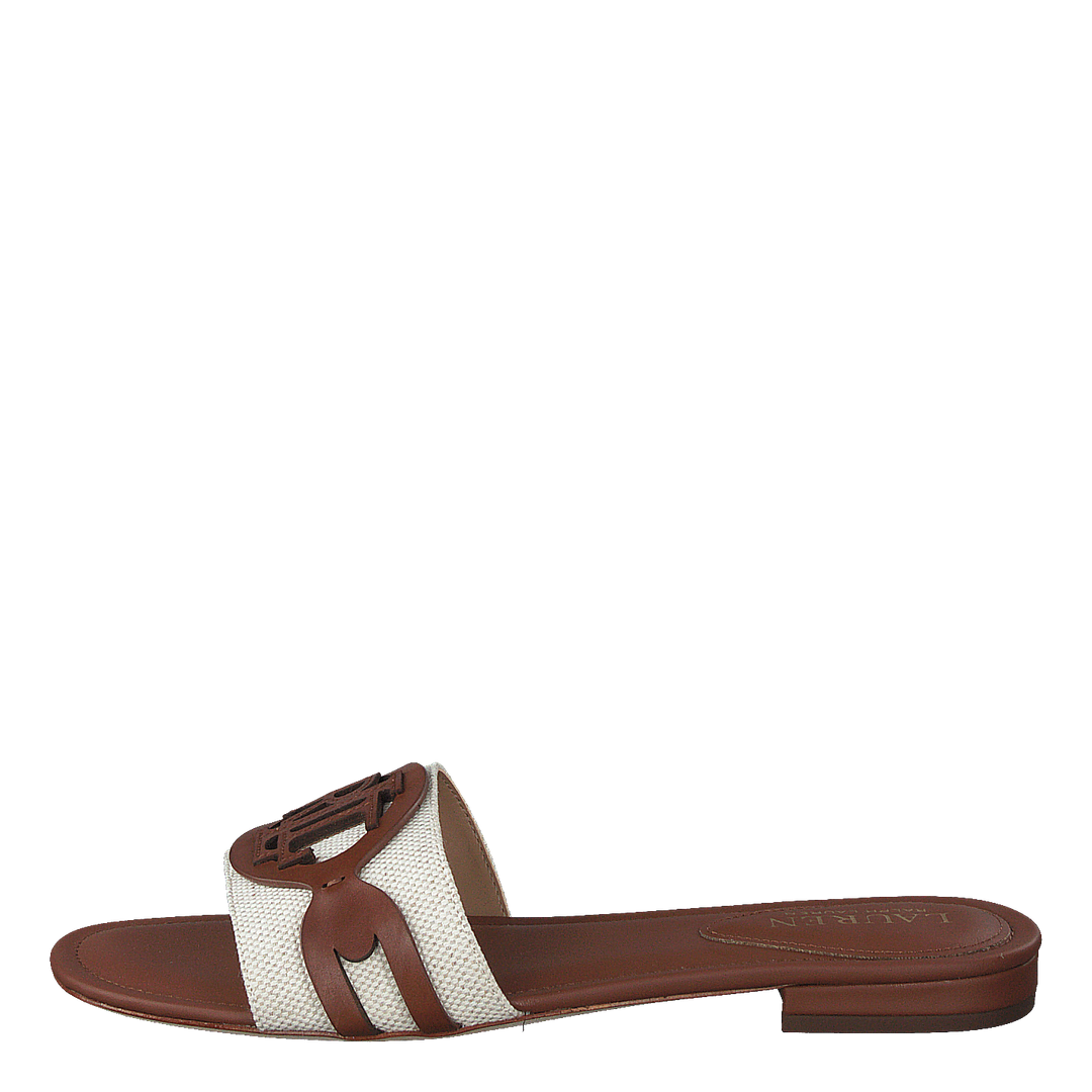 Alegra Canvas-Leather Slide Sandal Natural / Deep Saddle Tan