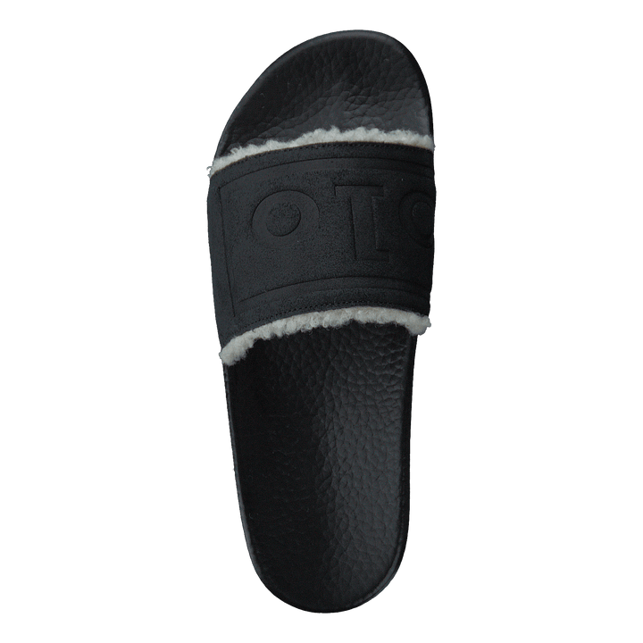 Faux-Shearling–Lined Suede Slide Black