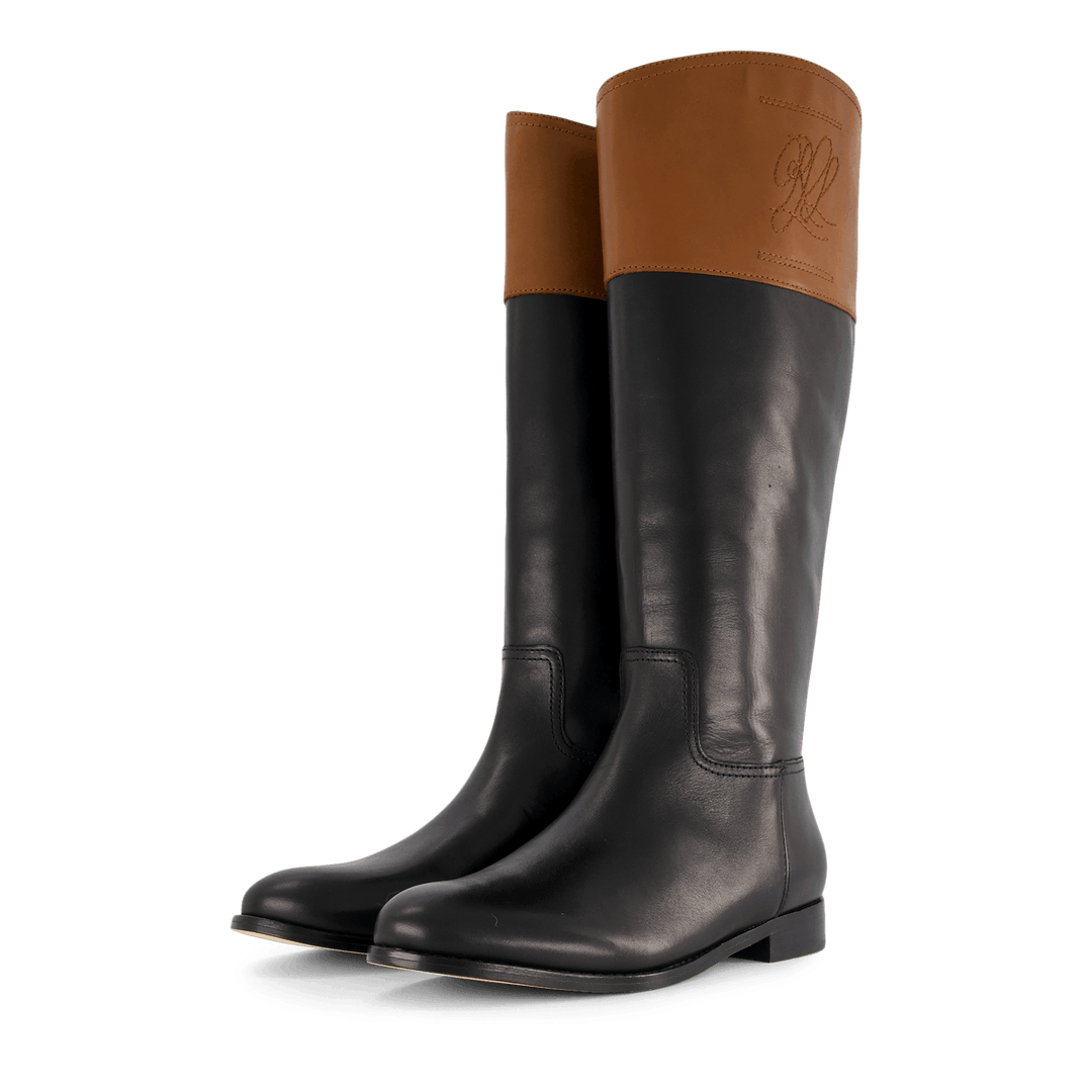 Justine Burnished Leather Riding Boot Black/Deep Saddle Tan