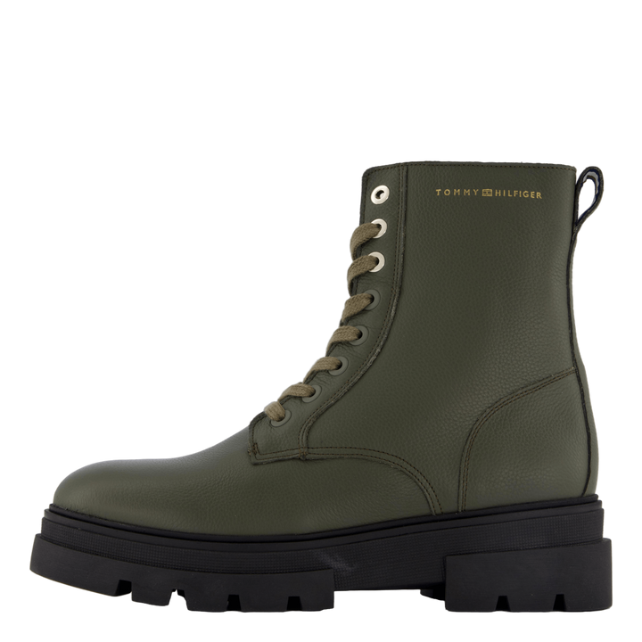 Bicolor Leather Lace-up Army Green