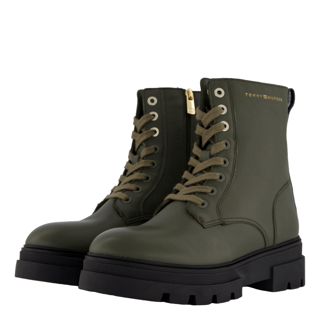 Bicolor Leather Lace-up Army Green