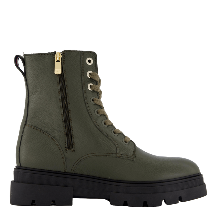 Bicolor Leather Lace-up Army Green