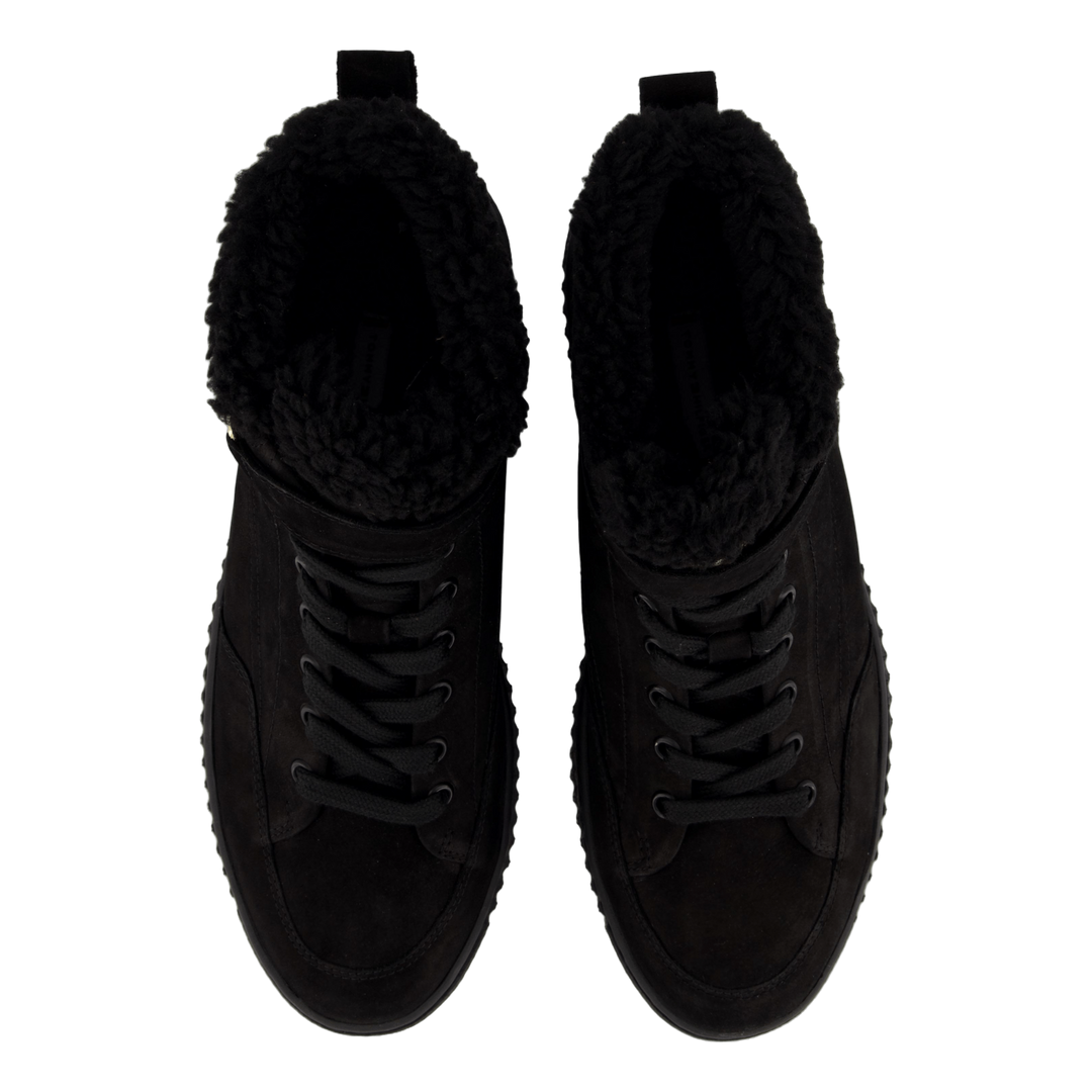 Faux Fur Nubuck Low Lace-up Black