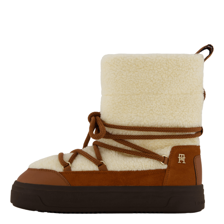 Lace-up Faux Shearling Snowboo Cognac Brown