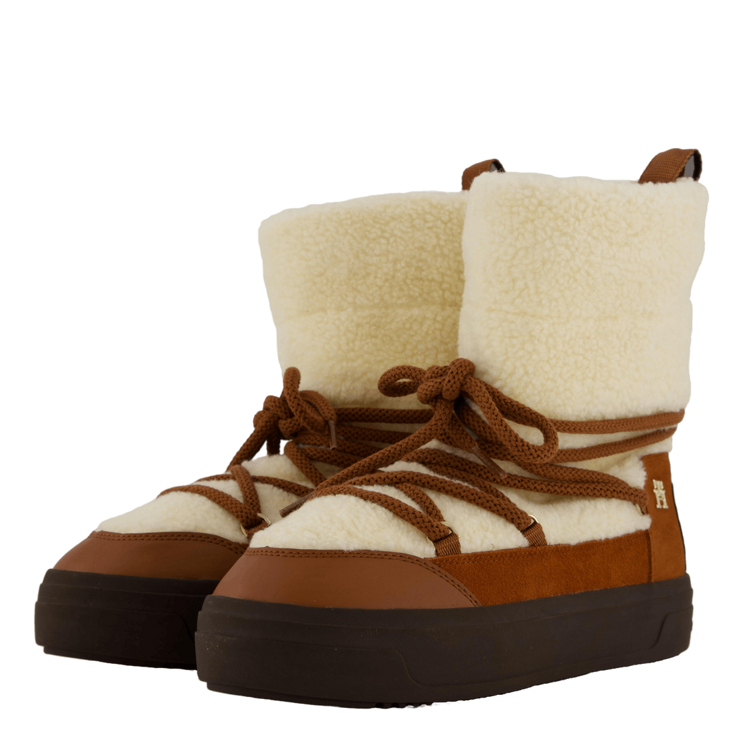 Lace-up Faux Shearling Snowboo Cognac Brown