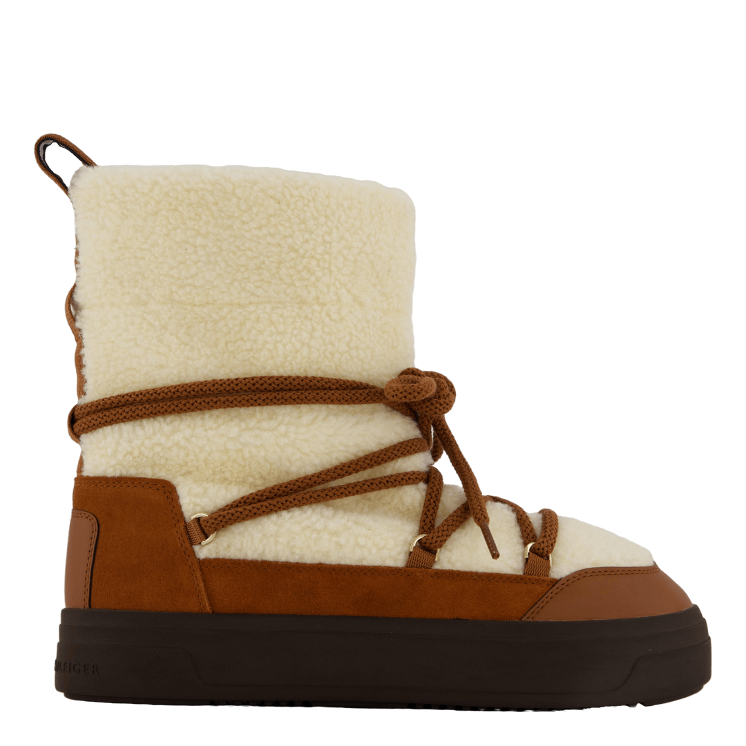 Lace-up Faux Shearling Snowboo Cognac Brown