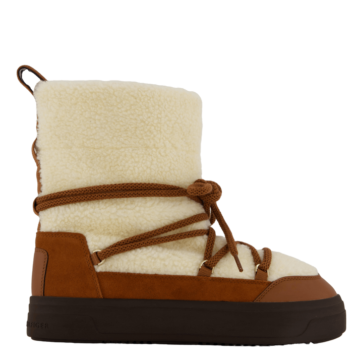 Lace-up Faux Shearling Snowboo Cognac Brown