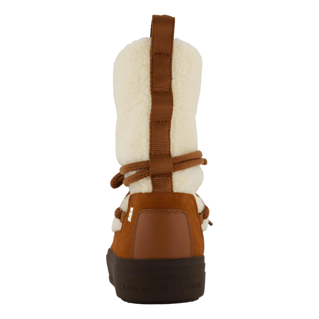 Lace-up Faux Shearling Snowboo Cognac Brown