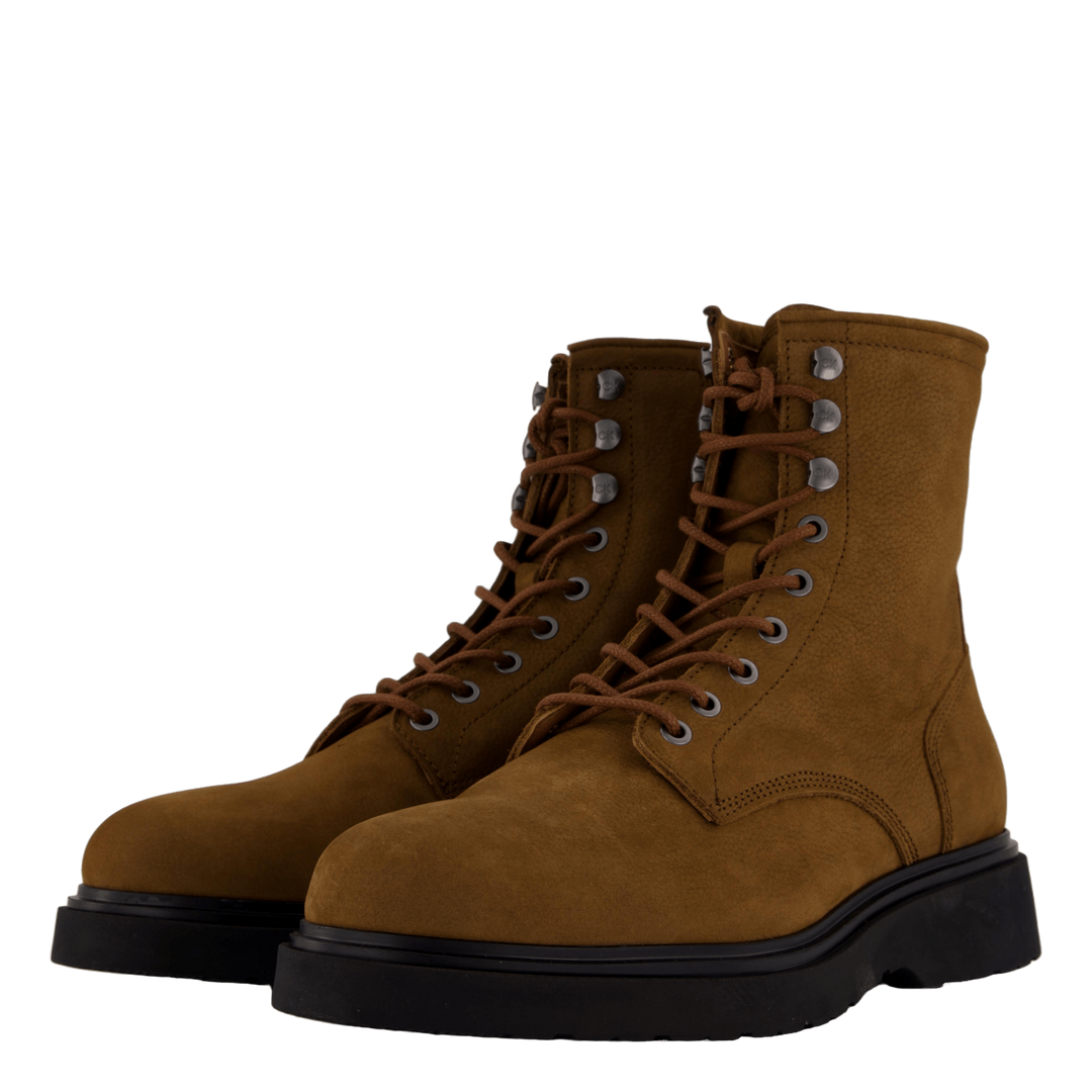 Lace Up Boot W/ Zip Suede Snuff Brown