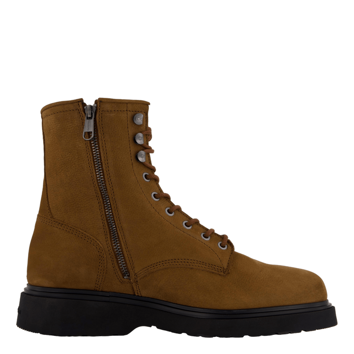 Lace Up Boot W/ Zip Suede Snuff Brown