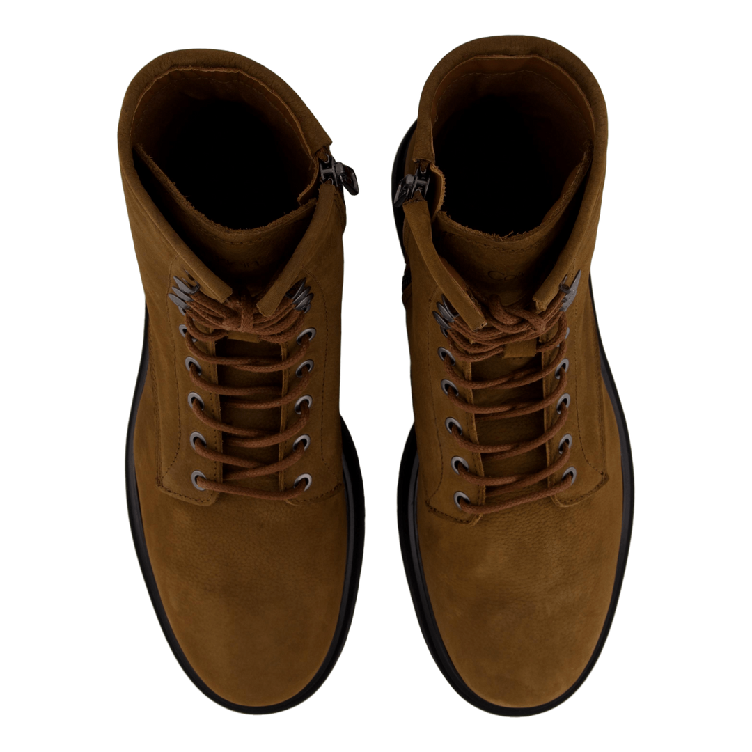 Lace Up Boot W/ Zip Suede Snuff Brown