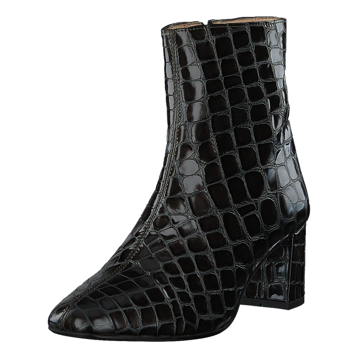 Block Heel Boot With Zipper Olive Croco