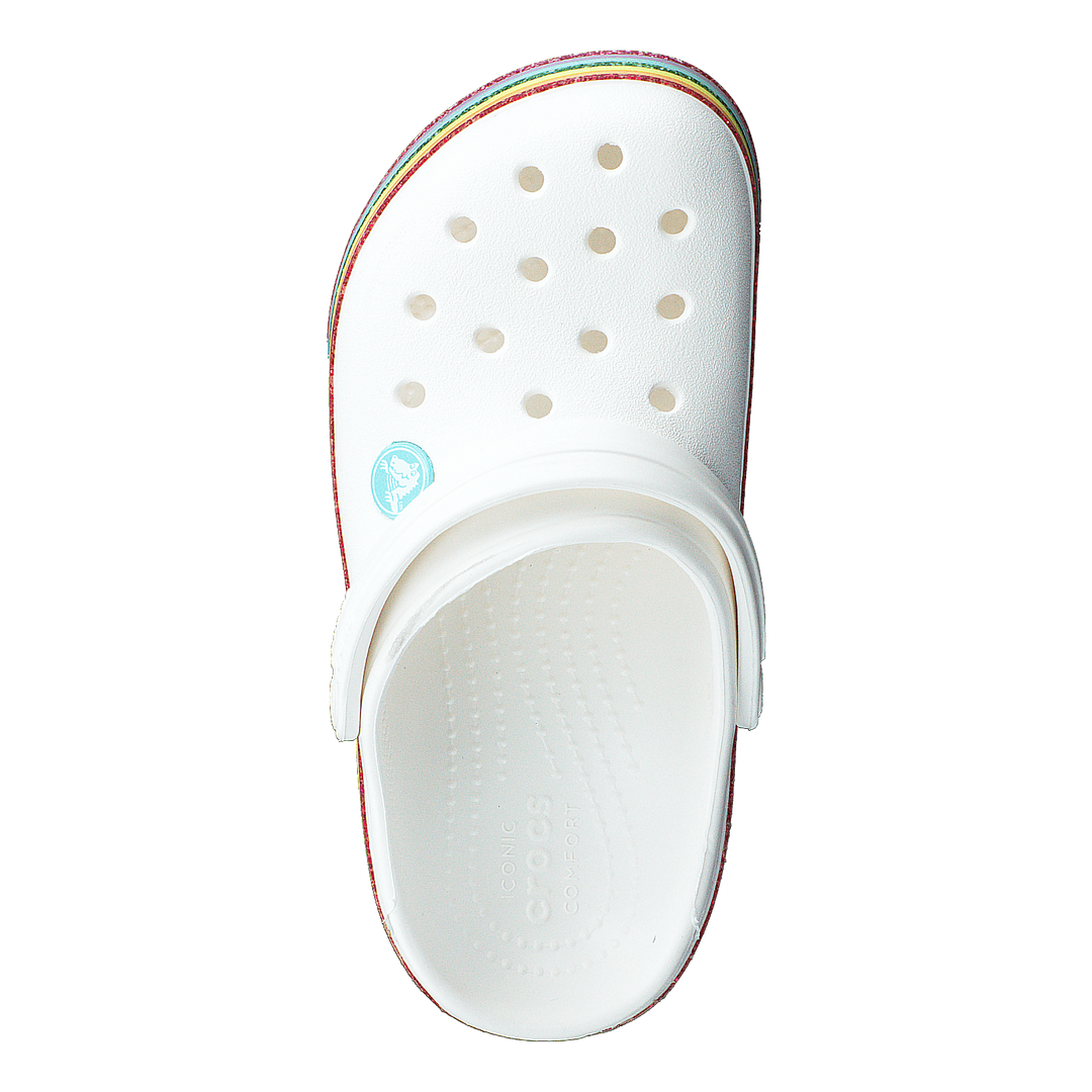 Crocband Rainbow Glitter Clg K White