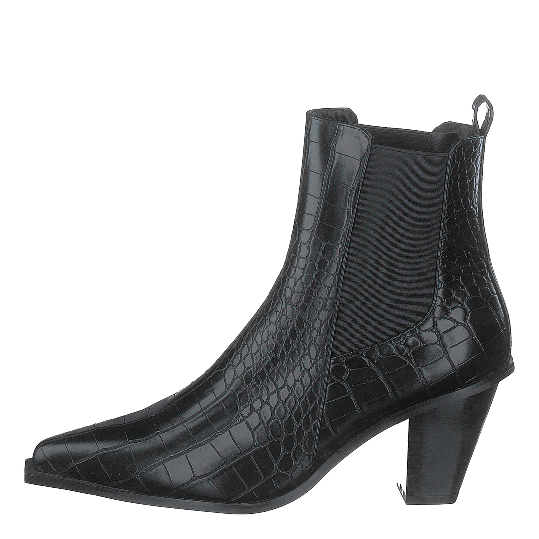 Croc Pointy Block Heel Black